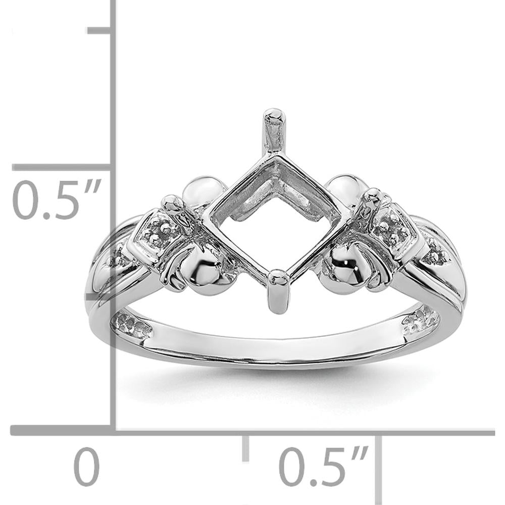 10K White Gold Ring Mounting with Polished Finish and Rhodium Plating - 8mm Top Length and Width
