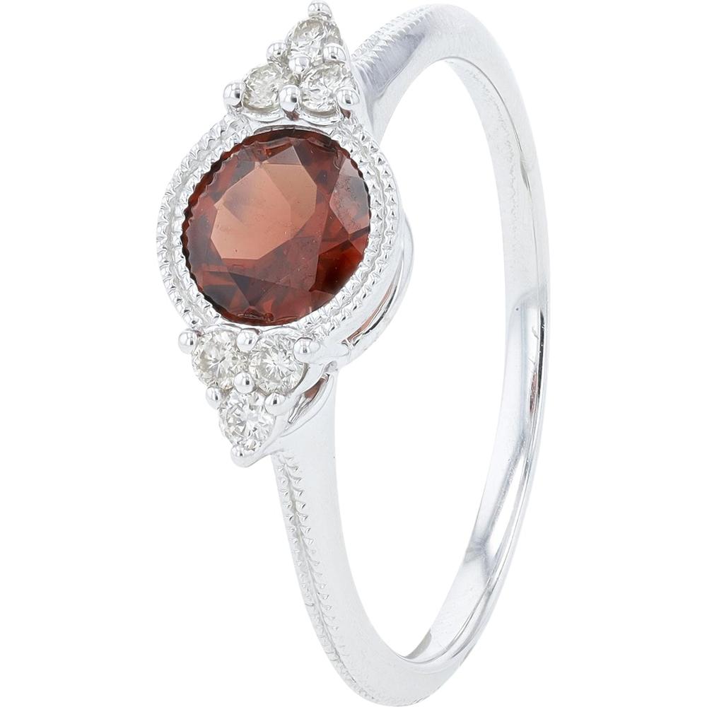 10K White Gold Ring with 0.88 Carat Oval Garnet and 0.11 Carat Diamond Accents
