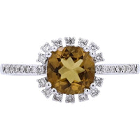 10K White Gold Ring with 1.10 Carats Round Citrine Center and 0.18 Carats Diamond Halo - Elegant Halo Design