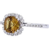 10K White Gold Ring with 1.10 Carats Round Citrine Center and 0.18 Carats Diamond Halo - Elegant Halo Design