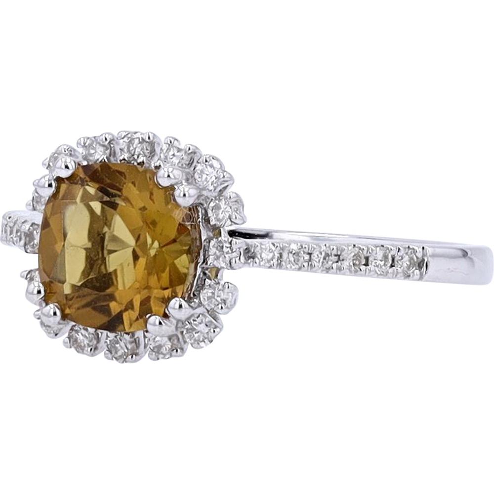 10K White Gold Ring with 1.10 Carats Round Citrine Center and 0.18 Carats Diamond Halo - Elegant Halo Design