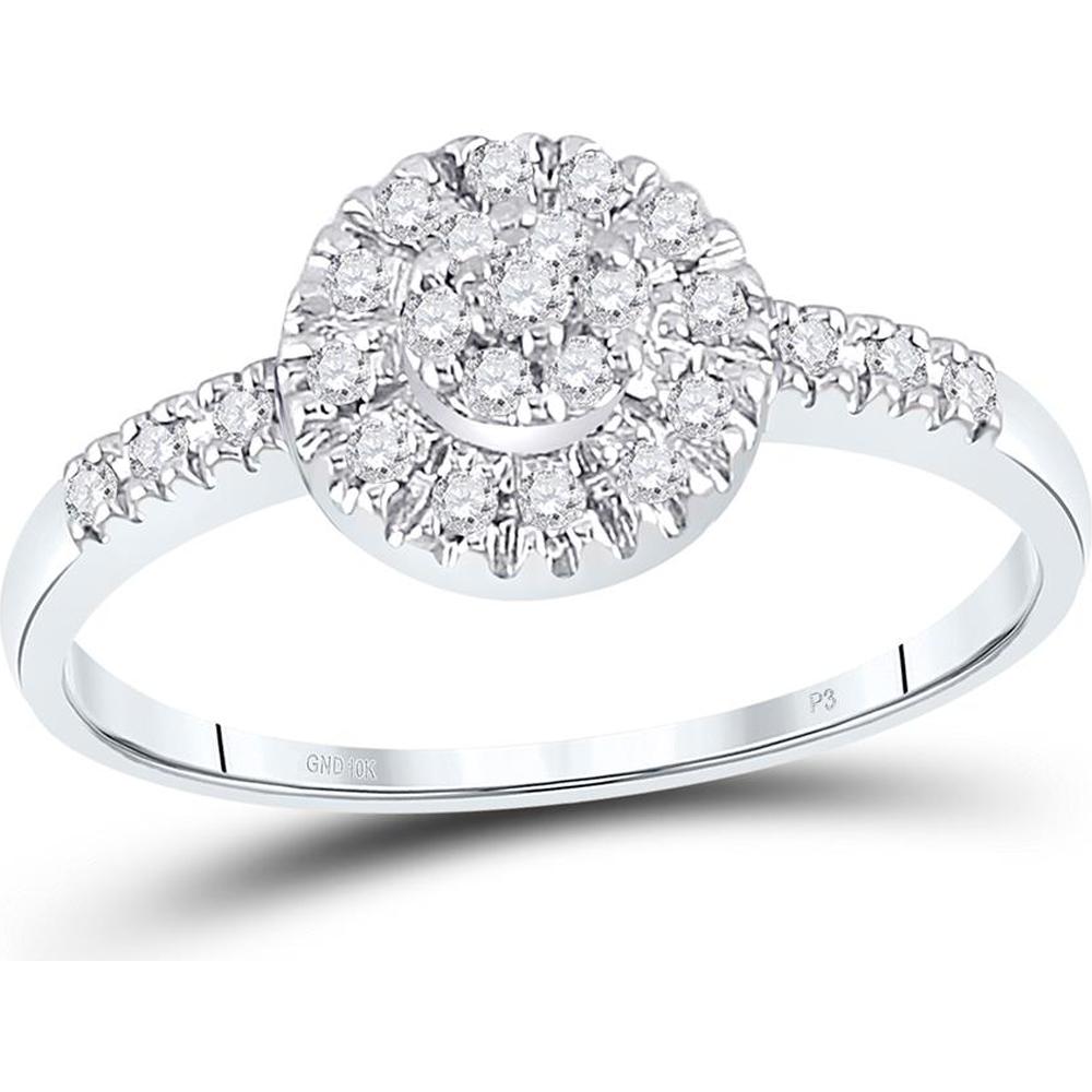 10K White Gold Ring with Prong-Set and Pave-Set Round Diamonds - 0.20 Carat Total Diamond Weight