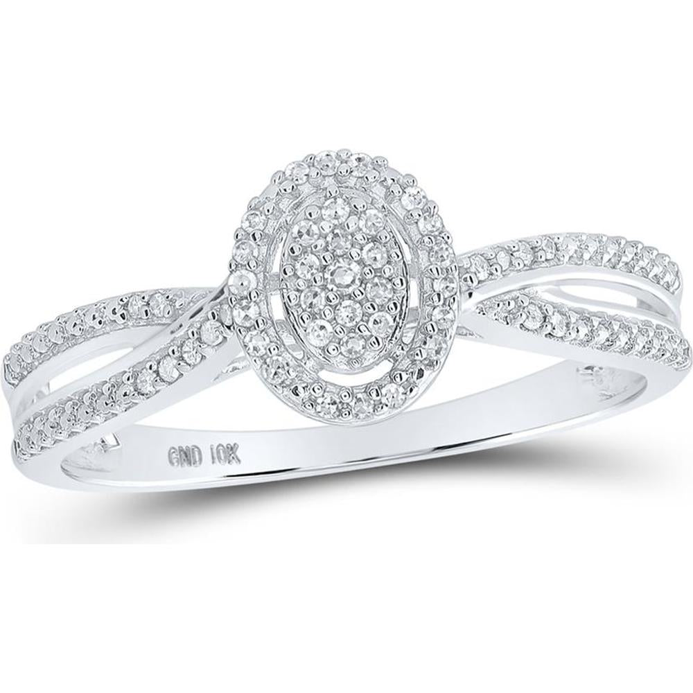 10K White Gold Ring with Round Prong-Set Diamonds in Oval Cluster - 0.10 Carat Total Diamond Weight