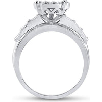 10K White Gold Round and Baguette Diamond Cluster Engagement Ring - 7/8 Carat Total Diamond Weight