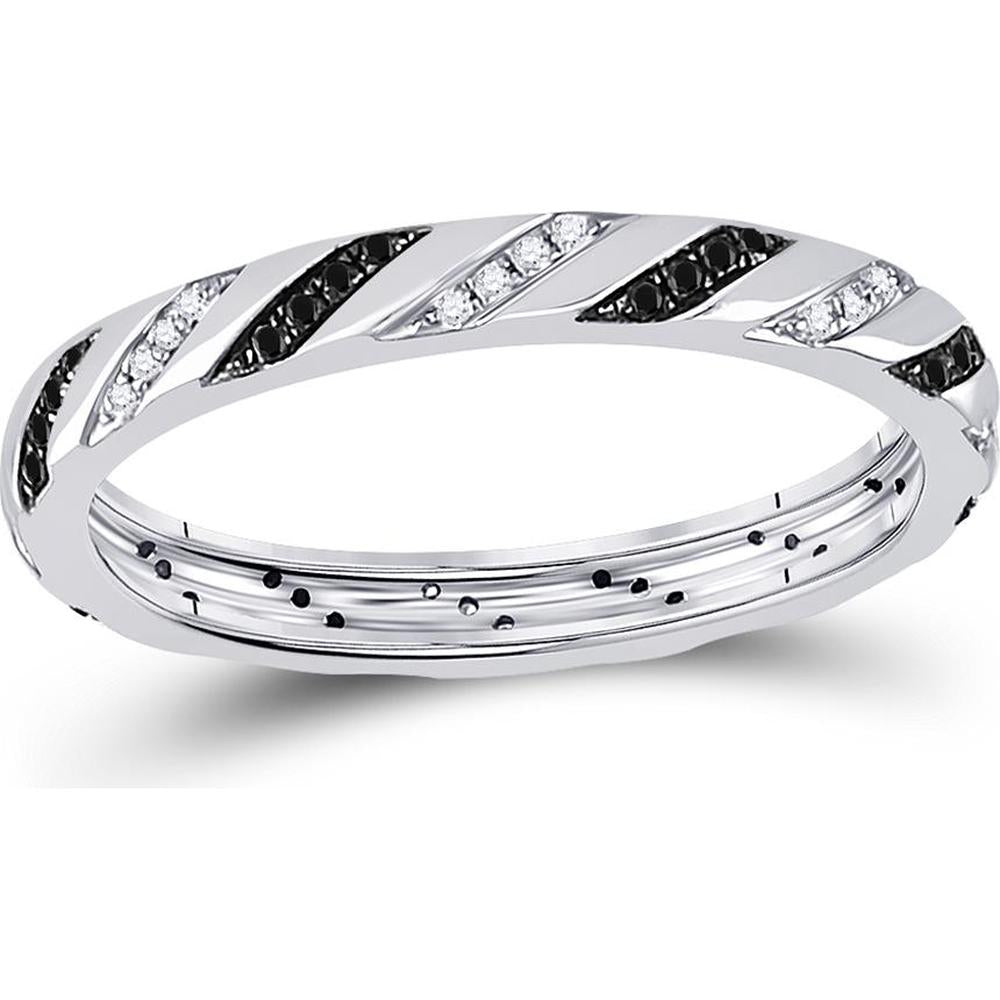 10K White Gold Round Black Diamond Eternity Ring with Pave-Set Diamonds - 1/5 Carat Total Diamond Weight