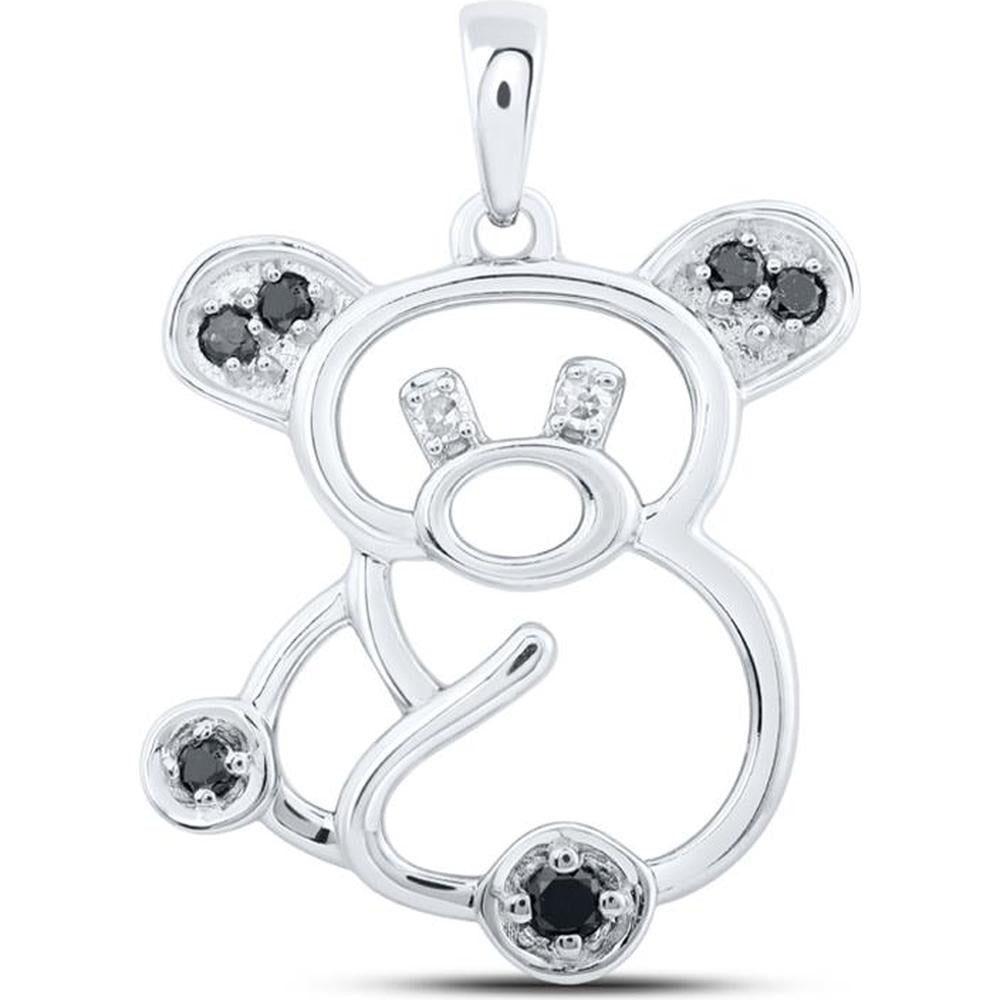 10K White Gold Round Black Diamond Koala Bear Pendant with 1/12 Carat Total Diamond Weight