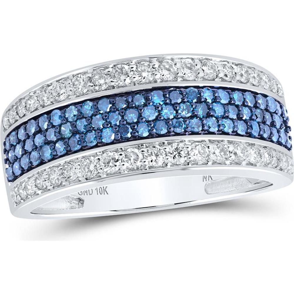 10K White Gold Round Blue Diamond Band Ring with G-H White Diamonds - 1.25 Carat Total Gemstone Weight