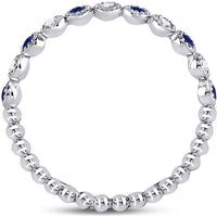 10K White Gold Round Blue Sapphire and Diamond Beaded Dot Stackable Band Ring - 0.15 Carat Total Gemstone Weight