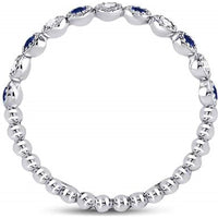 10K White Gold Round Blue Sapphire and Diamond Beaded Dot Stackable Band Ring - 0.15 Carat Total Gemstone Weight