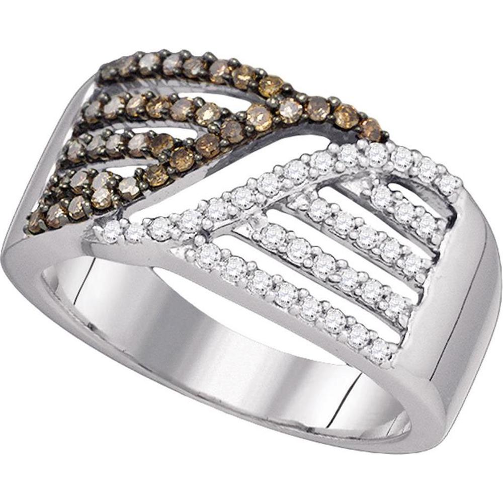 10K White Gold Round Brown Diamond Band Ring - 1/2 Carat Total Diamond Weight