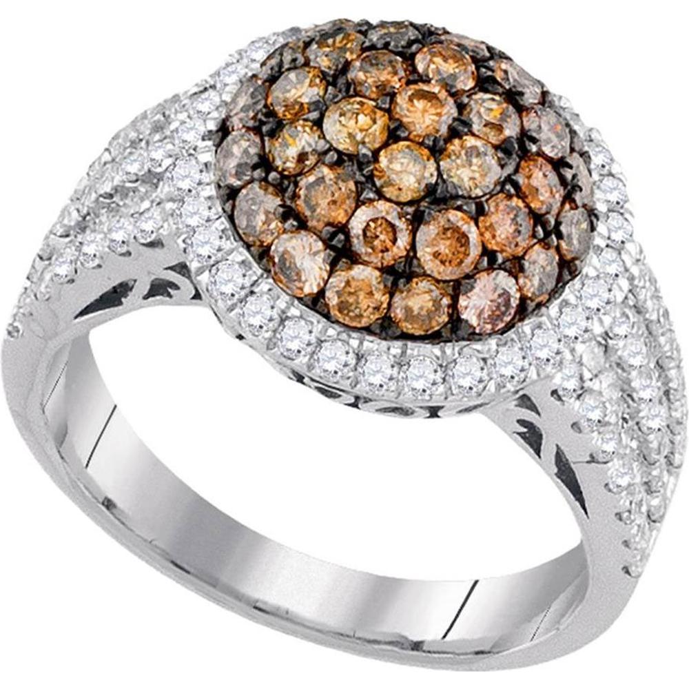 10K White Gold Round Brown Diamond Cluster Ring with White Diamonds - 2.07 Carat Total Diamond Weight