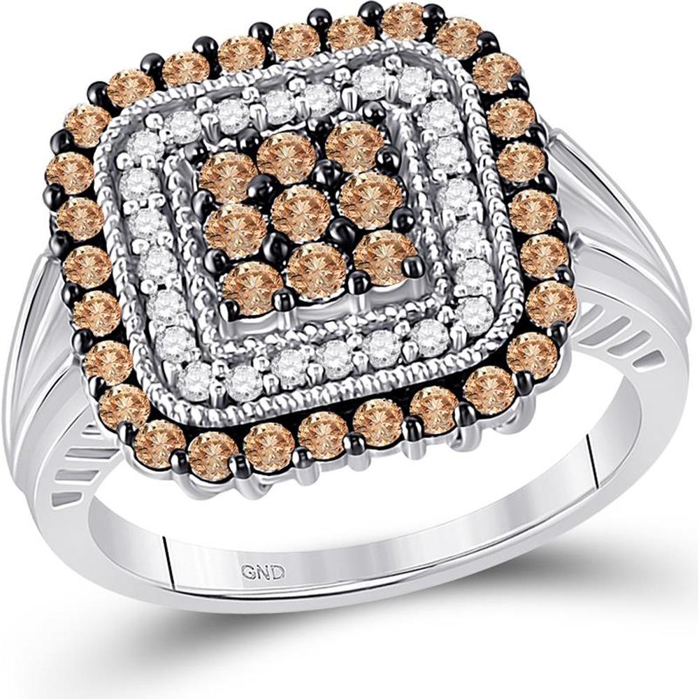 10K White Gold Round Brown Diamond Square Cluster Ring - 1 Carat Total Diamond Weight