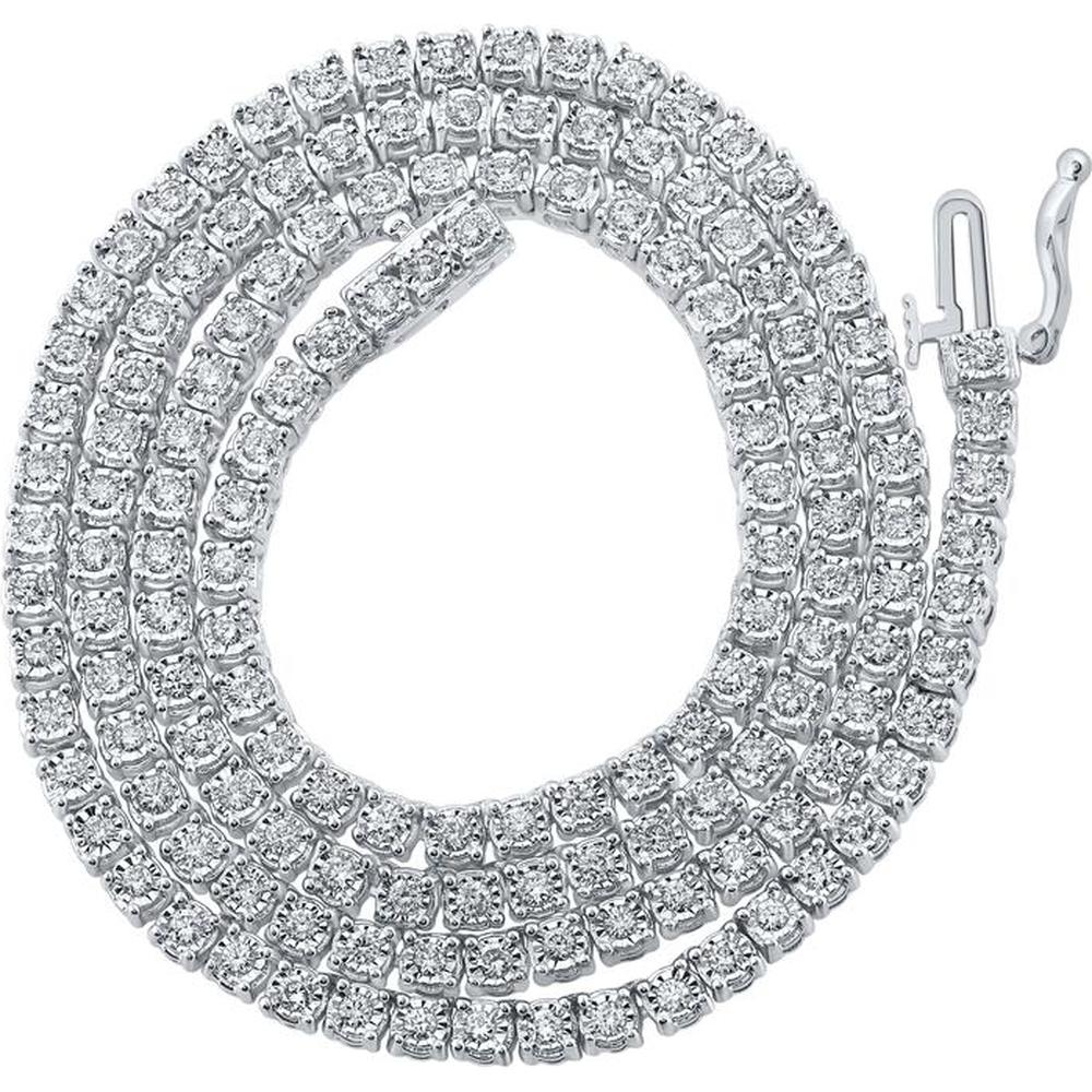 10K White Gold Round Diamond 18-Inch Link Chain Necklace with Bezel-Set Diamonds - 2.81 Carat Total Diamond Weight