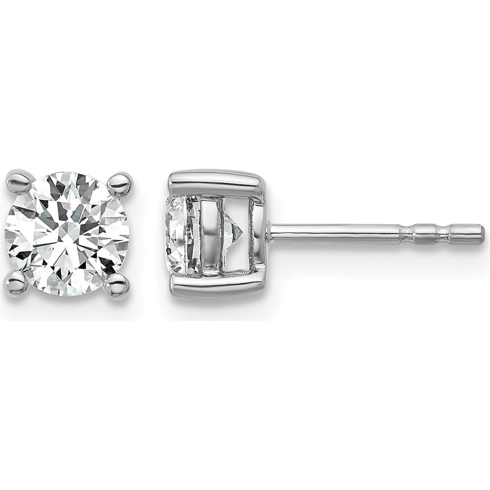 10K White Gold Round Diamond 4-Prong Stud Earrings - 1.00 Carats Total Diamond Weight by Oro Pregiato