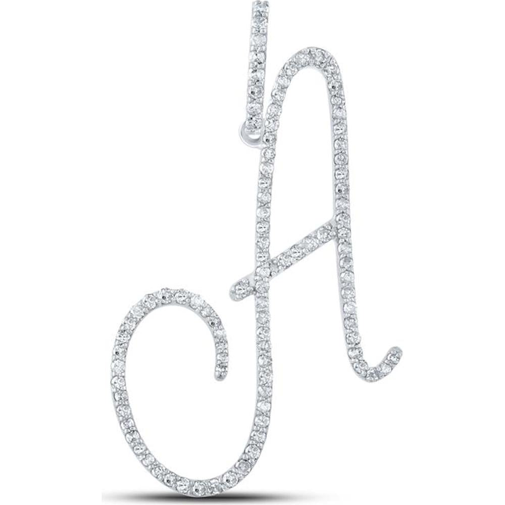 10K White Gold Round Diamond A Initial Letter Pendant - 1/2 Carat Total Diamond Weight