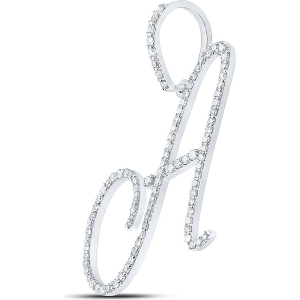 10K White Gold Round Diamond A Initial Letter Pendant - 1/2 Carat Total Diamond Weight
