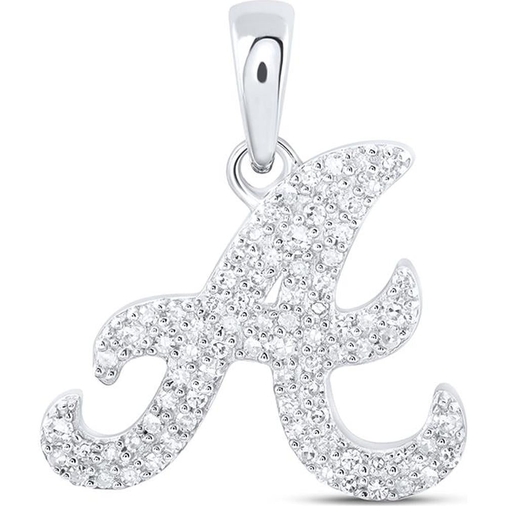 10K White Gold Round Diamond "A" Initial Letter Pendant - 1/6 Carat Total Diamond Weight