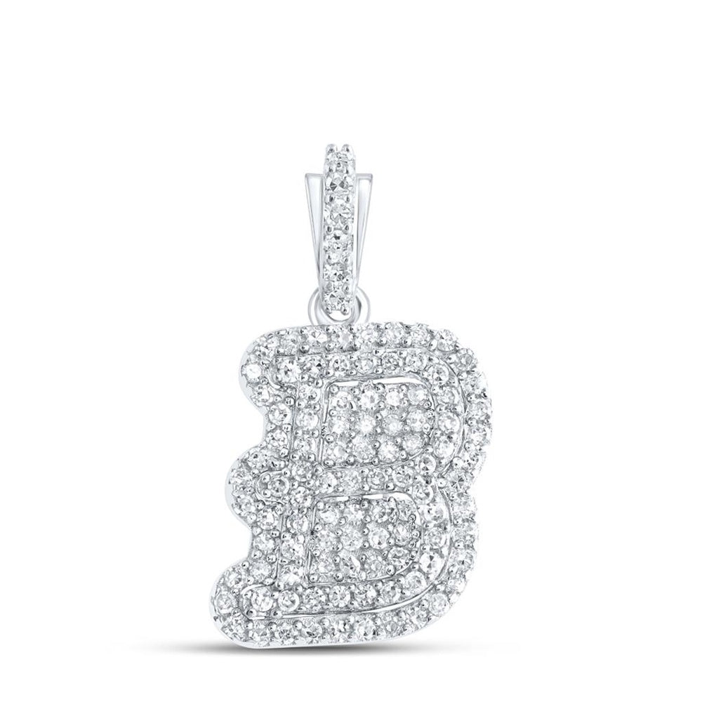 10K White Gold Round Diamond B Initial Letter Pendant - 1/4 Carat Total Diamond Weight