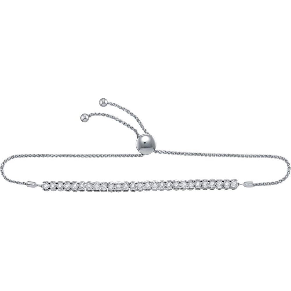 10K White Gold Round Diamond Bolo Bracelet - 1 Carat Total Diamond Weight
