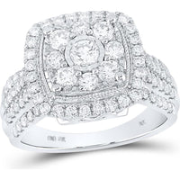 10K White Gold Round Diamond Bridal Engagement Ring - 1.57 Carat Total Diamond Weight