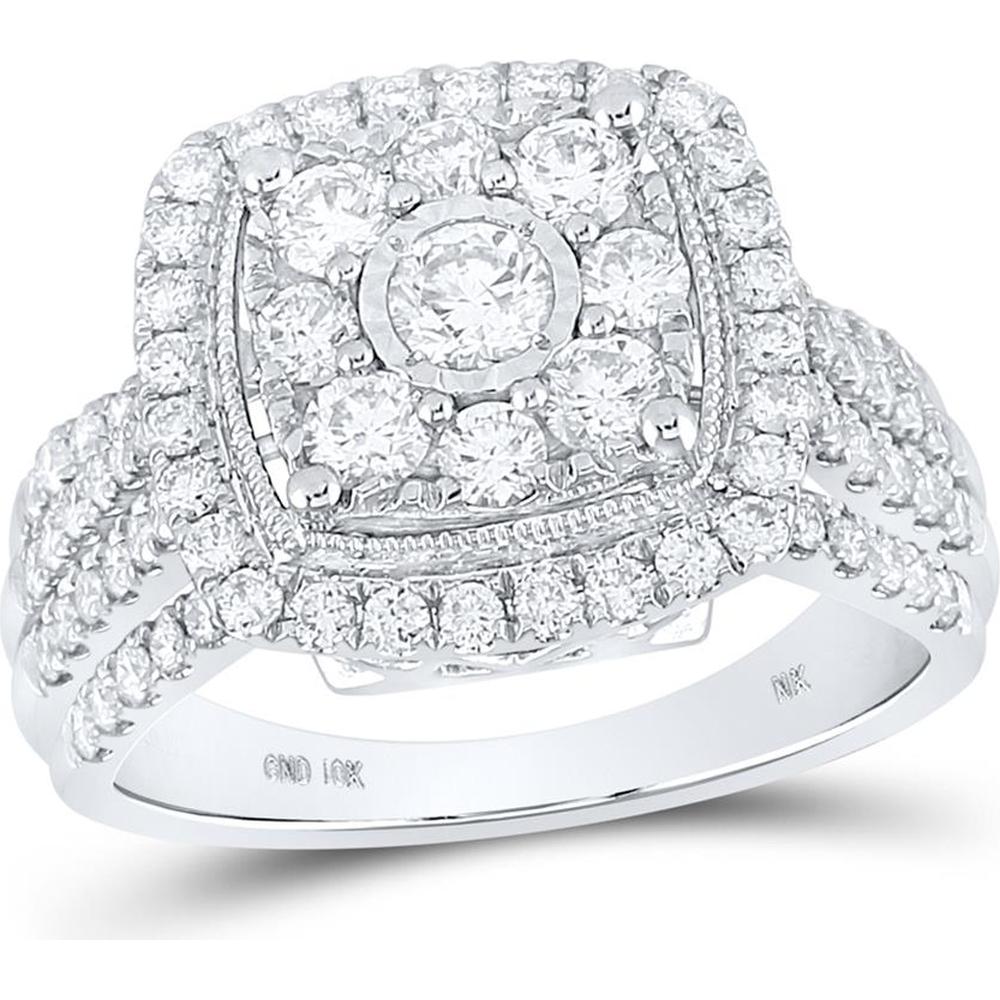 10K White Gold Round Diamond Bridal Engagement Ring - 1.57 Carat Total Diamond Weight