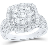 10K White Gold Round Diamond Bridal Engagement Ring - 1.57 Carat Total Diamond Weight