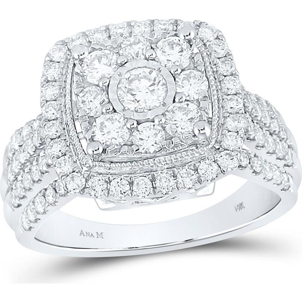10K White Gold Round Diamond Bridal Engagement Ring - 1.57 Carat Total Diamond Weight