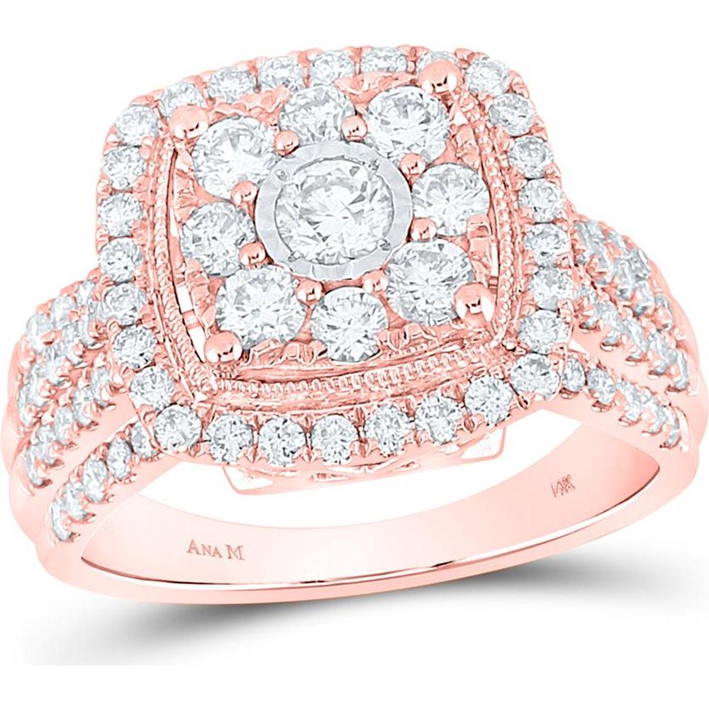 10K White Gold Round Diamond Bridal Engagement Ring - 1.57 Carat Total Diamond Weight