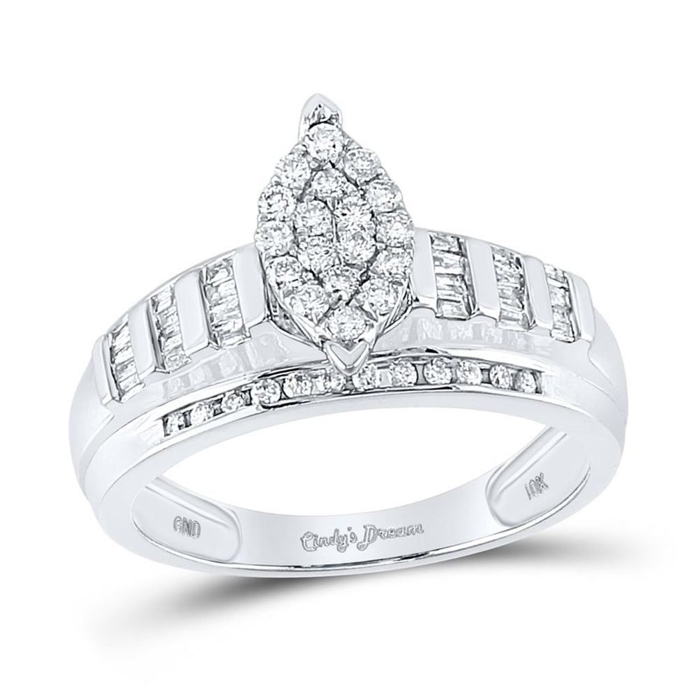 10K White Gold Round Diamond Bridal Ring - 1/2 Carat Total Diamond Weight