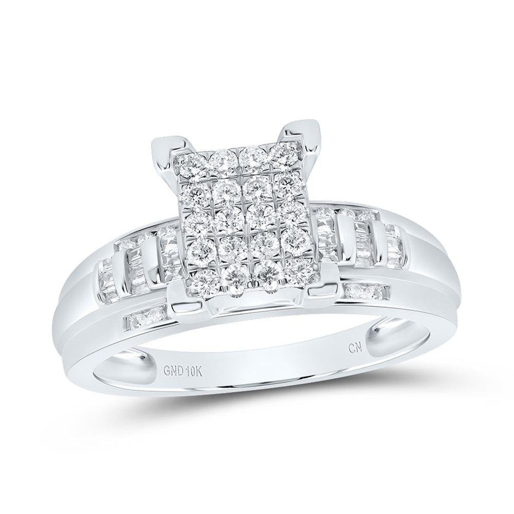 10K White Gold Round Diamond Bridal Ring - 1/2 Carat Total Diamond Weight