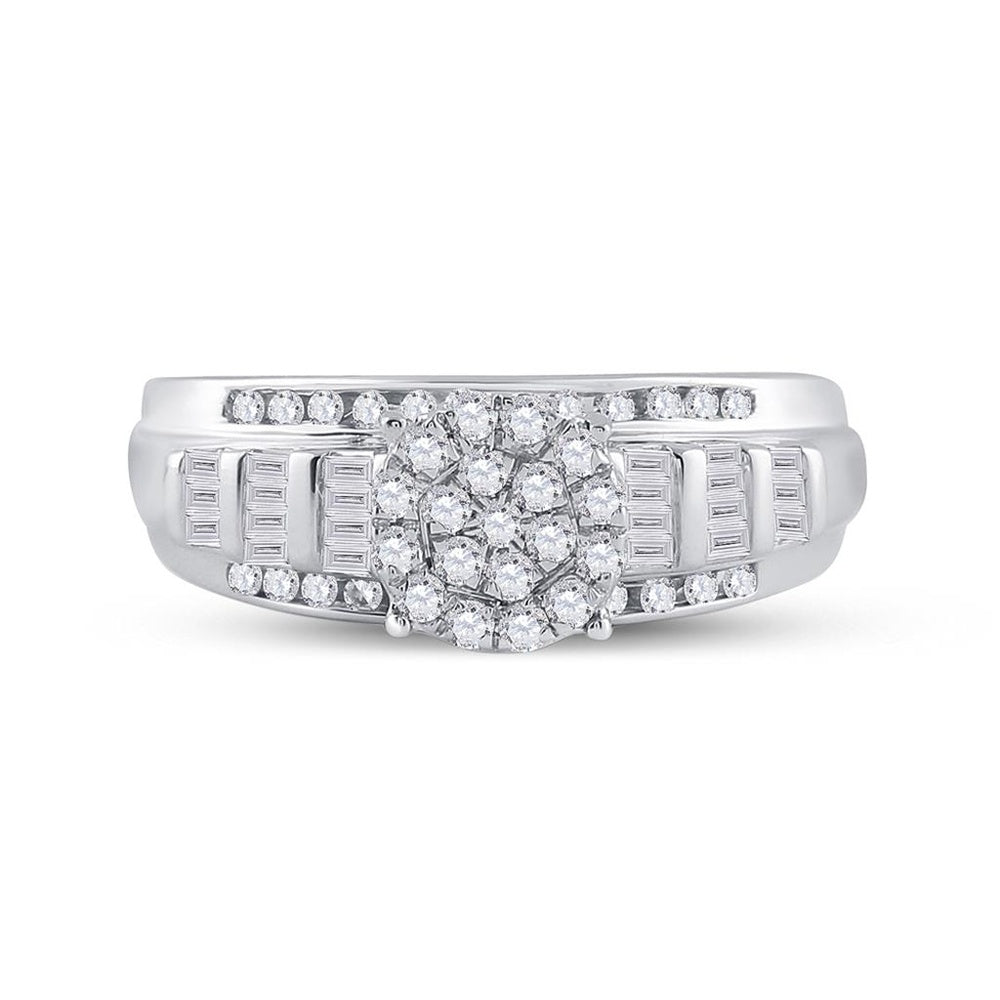 10K White Gold Round Diamond Bridal Ring - 1/2 Carat Total Diamond Weight