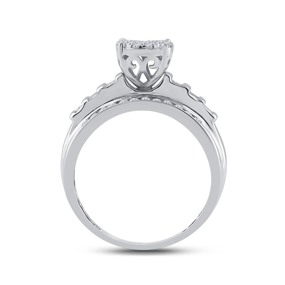 10K White Gold Round Diamond Bridal Ring - 1/2 Carat Total Diamond Weight