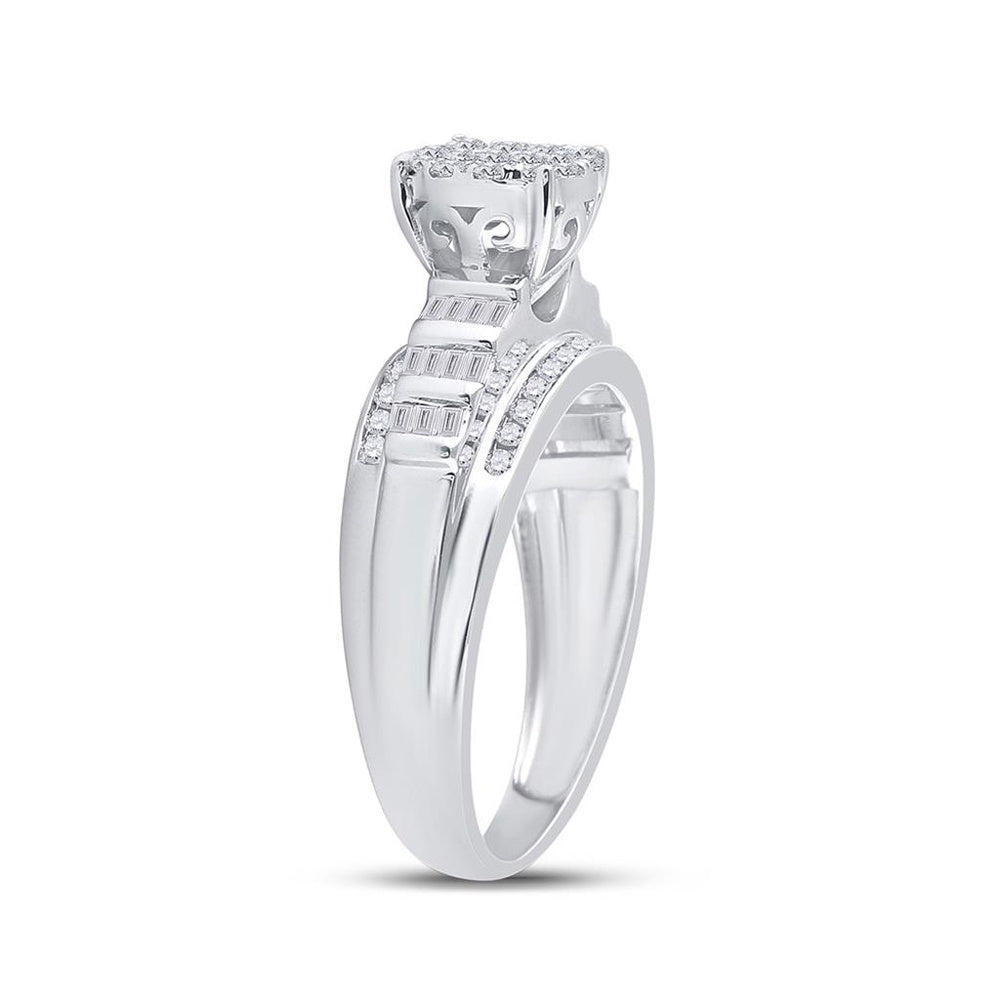 10K White Gold Round Diamond Bridal Ring - 1/2 Carat Total Diamond Weight
