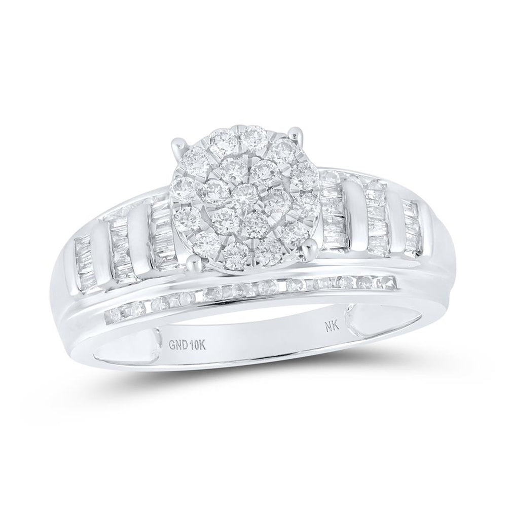 10K White Gold Round Diamond Bridal Ring - 1/2 Carat Total Diamond Weight