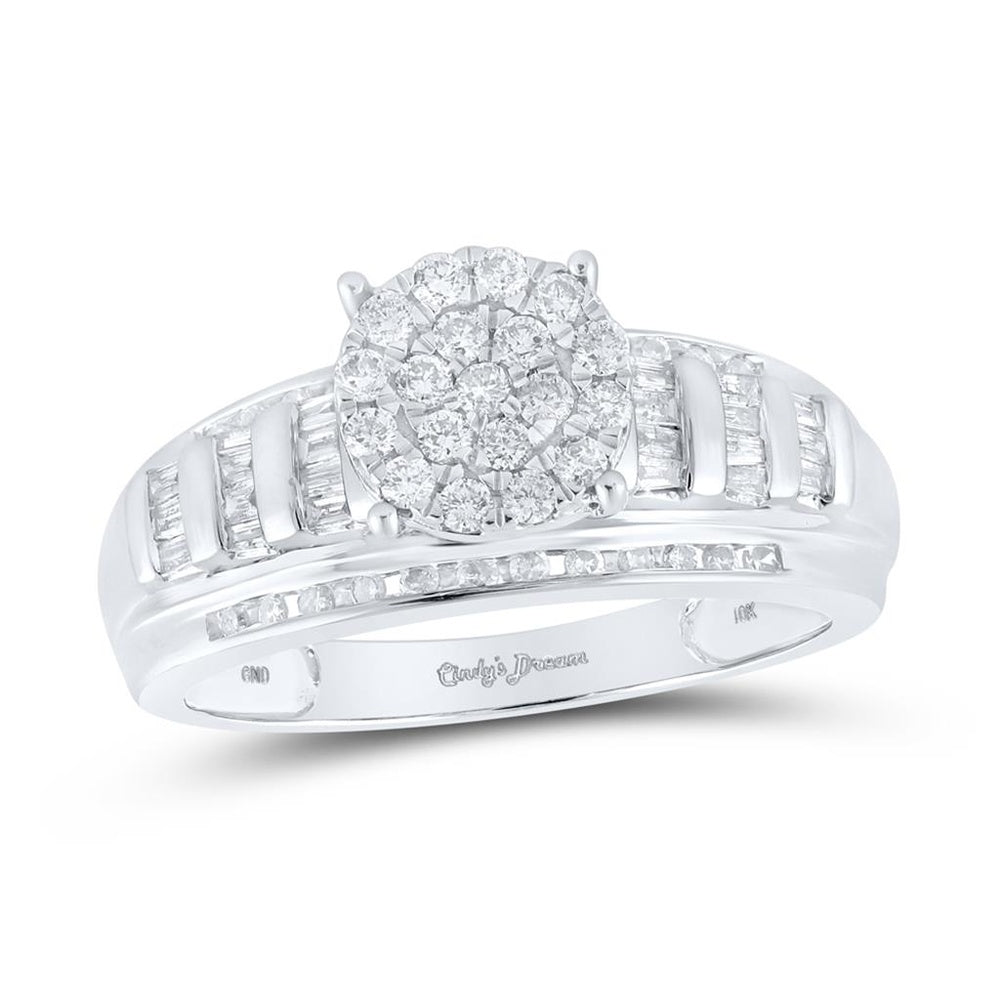 10K White Gold Round Diamond Bridal Ring - 1/2 Carat Total Diamond Weight