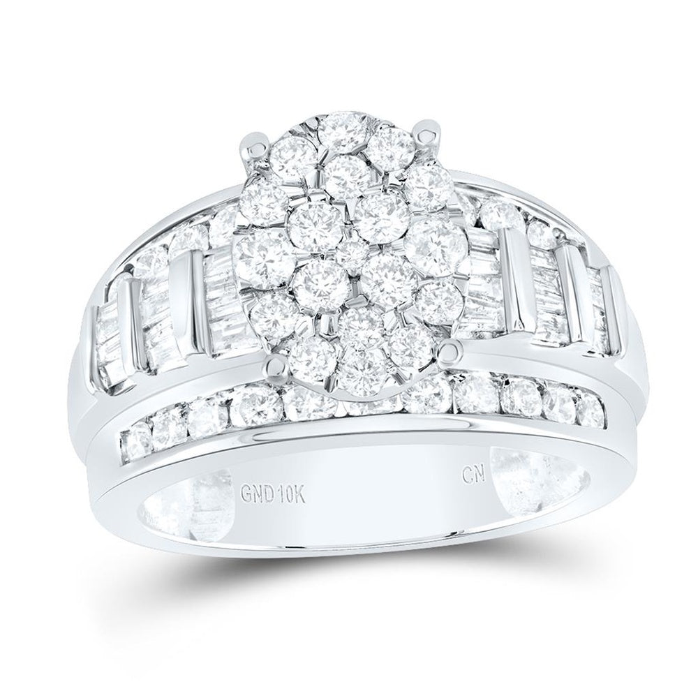 10K White Gold Round Diamond Bridal Ring - 1 and 1/2 Carat Total Diamond Weight