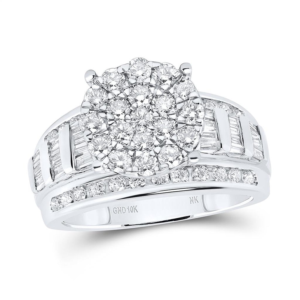 10K White Gold Round Diamond Bridal Ring - 1 and 1/2 Carat Total Diamond Weight