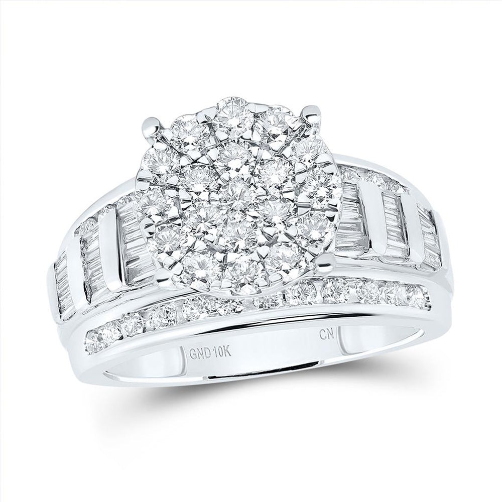 10K White Gold Round Diamond Bridal Ring - 1 and 1/2 Carat Total Diamond Weight