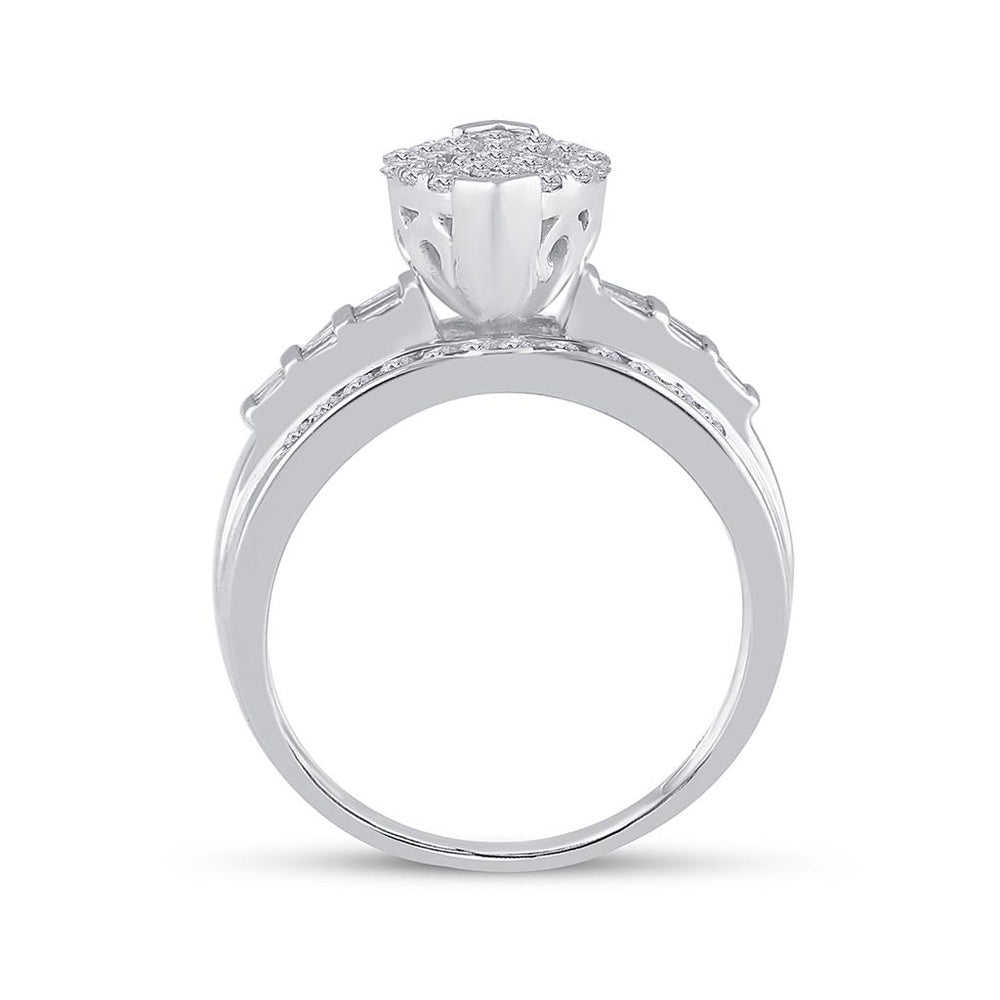 10K White Gold Round Diamond Bridal Ring - 1 Carat Total Diamond Weight