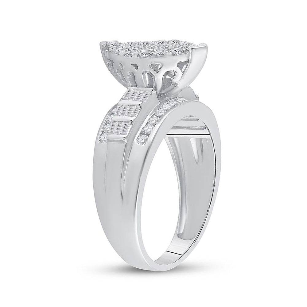 10K White Gold Round Diamond Bridal Ring - 1 Carat Total Diamond Weight