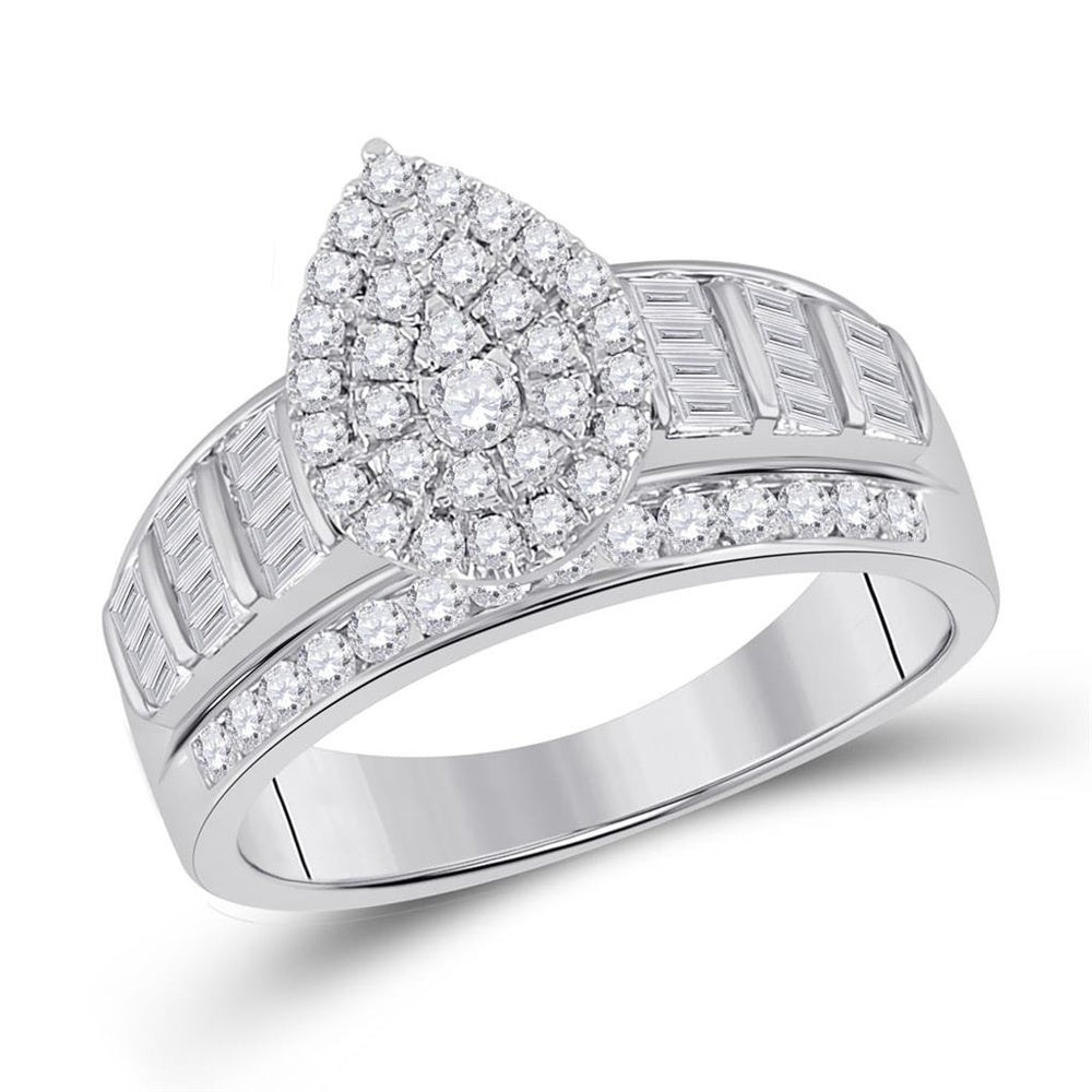 10K White Gold Round Diamond Bridal Ring - 1 Carat Total Diamond Weight