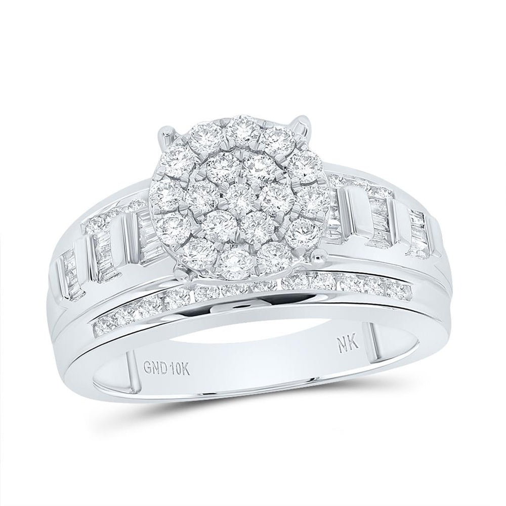 10K White Gold Round Diamond Bridal Ring - 1 Carat Total Diamond Weight