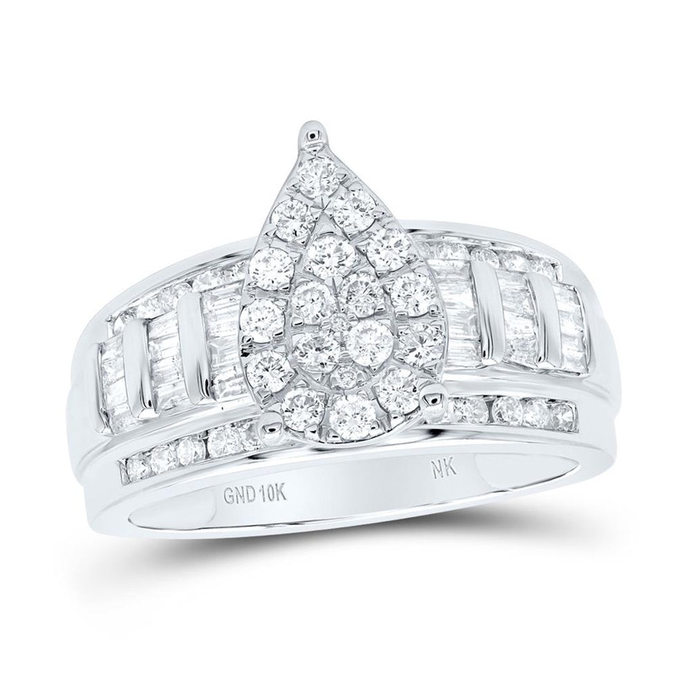 10K White Gold Round Diamond Bridal Ring - 1 Carat Total Diamond Weight