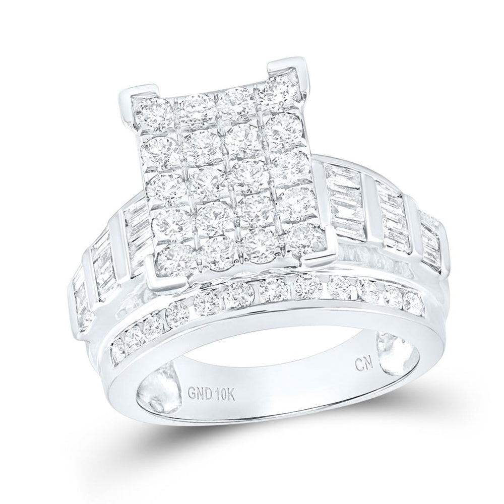 10K White Gold Round Diamond Bridal Ring - 2 Carat Total Diamond Weight