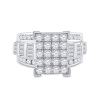 10K White Gold Round Diamond Bridal Ring - 2 Carat Total Diamond Weight
