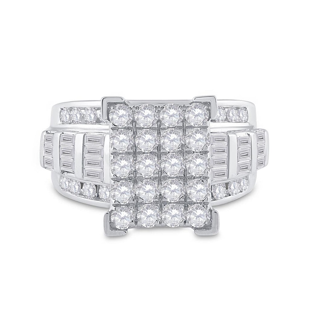 10K White Gold Round Diamond Bridal Ring - 2 Carat Total Diamond Weight