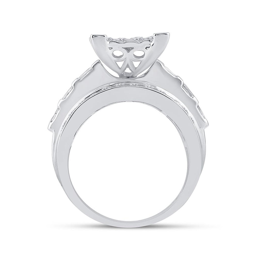 10K White Gold Round Diamond Bridal Ring - 2 Carat Total Diamond Weight