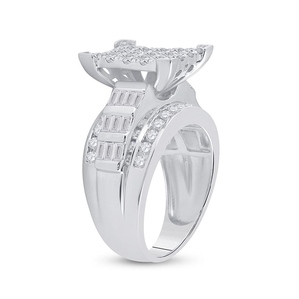 10K White Gold Round Diamond Bridal Ring - 2 Carat Total Diamond Weight