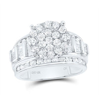 10K White Gold Round Diamond Bridal Ring - 2 Carat Total Diamond Weight