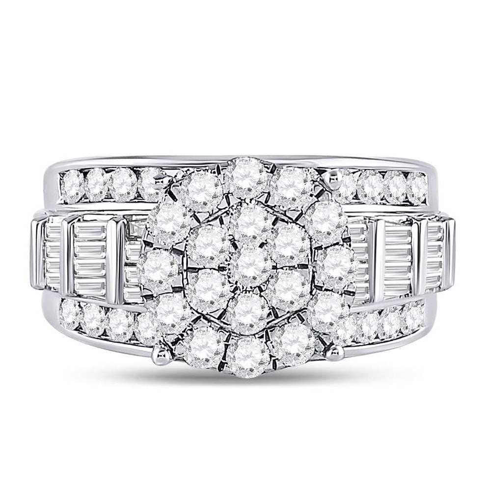 10K White Gold Round Diamond Bridal Ring - 2 Carat Total Diamond Weight